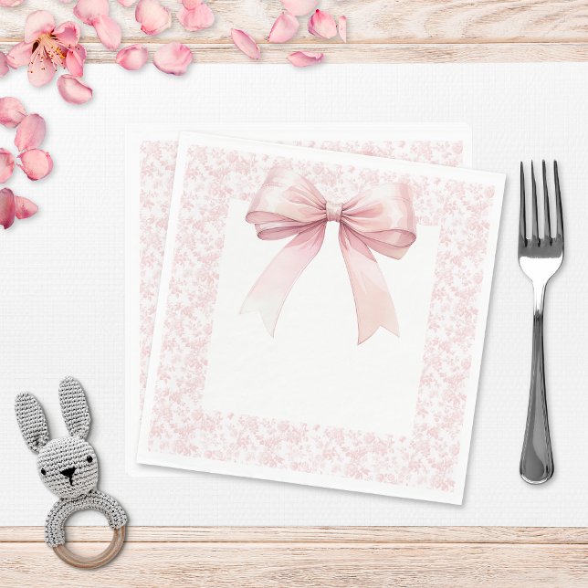 Pink Bow Toile Girl Baby Shower Napkin (Creator Uploaded)