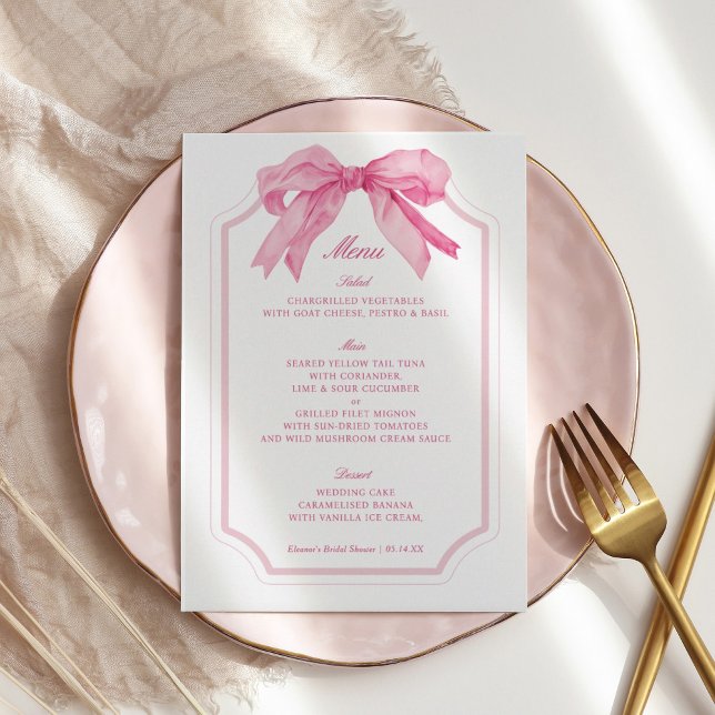 Pink Bow Toile Ribbon Bridal Shower Menu (Creator Uploaded)