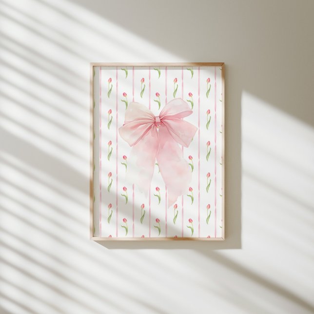 Pink Bow Tulip Pattern Coquette Girly Wall Poster (Creator Uploaded)