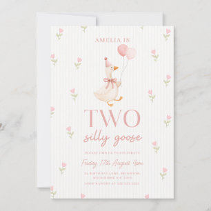 Pink Bow Two Silly Goose Balloons 2nd Birthday Invitation