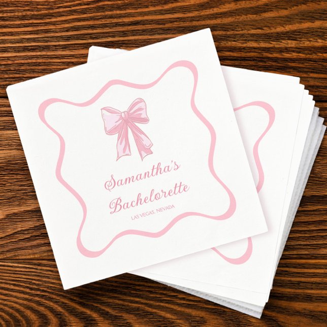Pink Bow Tying the Knot Bachelorette Party Napkin (Creator Uploaded)