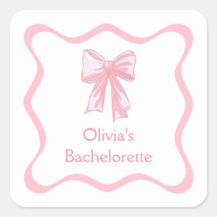 Pink Bow Tying the Knot Bachelorette Party Square Sticker