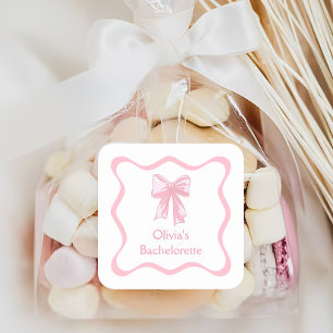 Pink Bow Tying the Knot Bachelorette Party Square Sticker