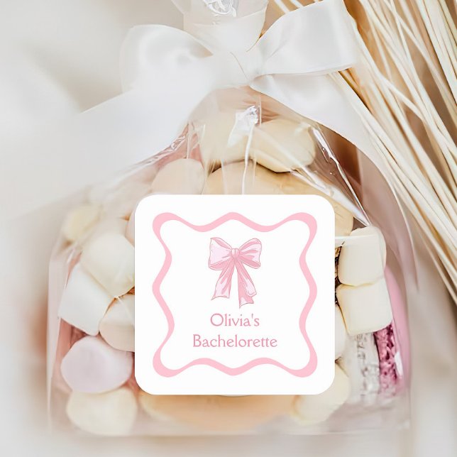 Pink Bow Tying the Knot Bachelorette Party Square Sticker (Creator Uploaded)