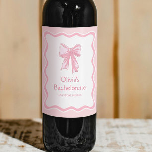 Pink Bow Tying the knot Bachelorette Wine Label
