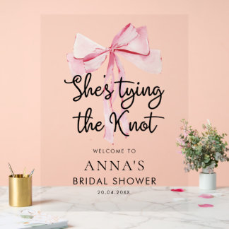 Pink Bow Tying The Knot Bridal Shower Acrylic Sign