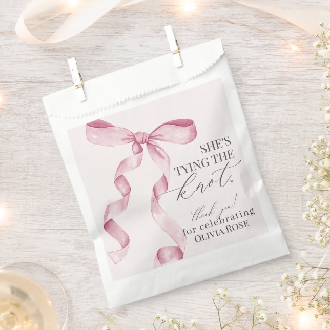 Pink Bow Tying the Knot Bridal Shower Dessert  Favour Bags (Clipped)