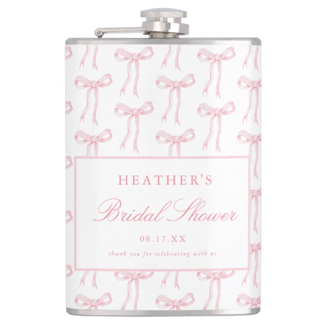 Pink Bow Tying The Knot Bridal Shower Favours Hip Flask (Front)
