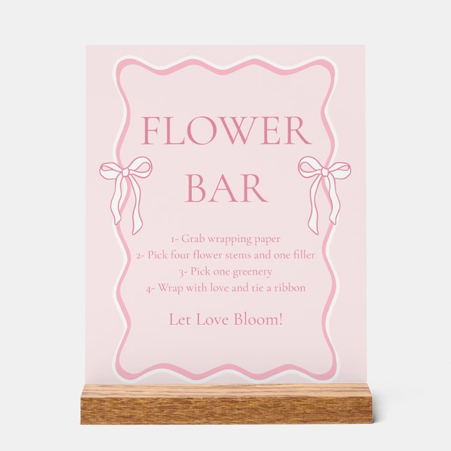 Pink Bow Tying the knot Bridal Shower Flower Bar Acrylic Sign (Creator Uploaded)