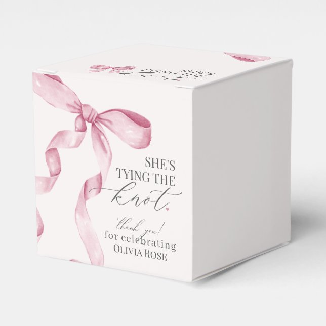 Pink Bow Tying The Knot Bridal Shower Gift Favour Box (Front Side)