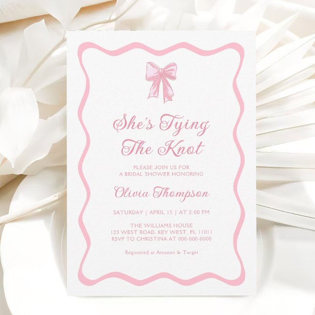  Pink Bow Tying the Knot Bridal Shower  Invitation (Creator Uploaded)