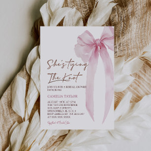 Pink Bow Tying The Knot Bridal Shower Invitation