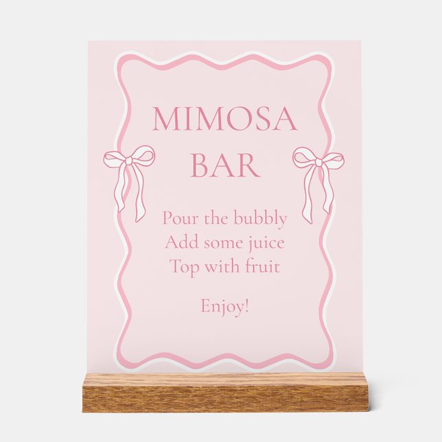 Pink Bow Tying the Knot Bridal Shower Mimosa Bar Acrylic Sign (Creator Uploaded)