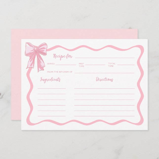 Pink Bow Tying the knot Bridal Shower Recipe Card (Front/Back)