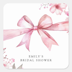 Pink Bow Tying the Knot Bridal Shower Square Sticker