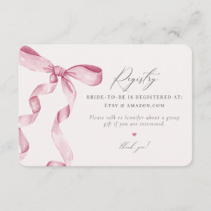 Pink Bow Tying the Knot Registry invitation insert