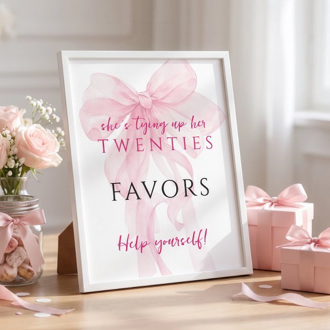 Pink Bow Tying Up 20s Favours Sign 30th Birthday (Creator Uploaded)