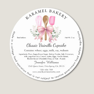 Pink Bow utensils Label Cottage Bakery Packaging