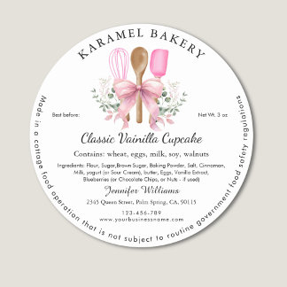 Pink Bow utensils Label Cottage Bakery Packaging