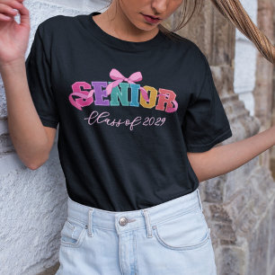 Pink Bow Varsity Letter Senior Class of Year T-Shirt