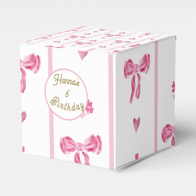 Pink Bow Vertical Stripe -preppy coquette birthday Favour Box (Front Side)