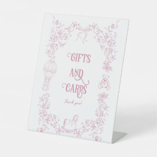 Pink Bow Vintage Floral Baby Shower Gift Pedestal Sign