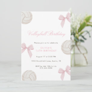 Pink Bow Volleyball Birthday Party for Girls  Invitation