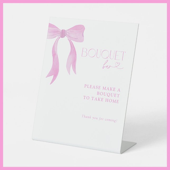 Pink Bow Watercolor Bridal Shower Bouquet Bar Pedestal Sign (Creator Uploaded)