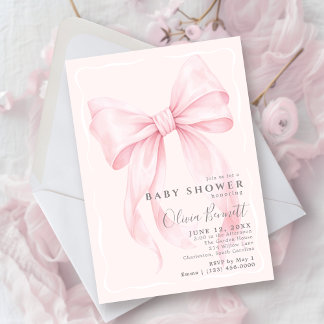 Pink Bow Watercolor Girl Baby Shower Invitation