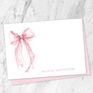 Pink Bow Watercolor Girls Monogram Card