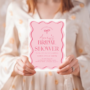 Pink Bow Wavy Frame Modern Bridal Shower Invitation