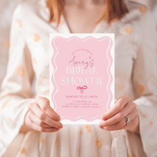 Pink Bow Wavy Frame Modern Bridal Shower Invitation