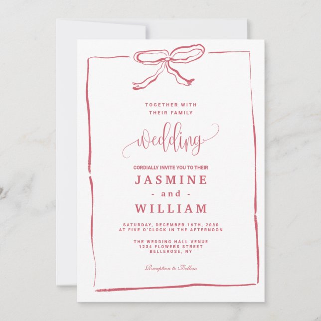 Pink Bow Wedding Invitation (Front)