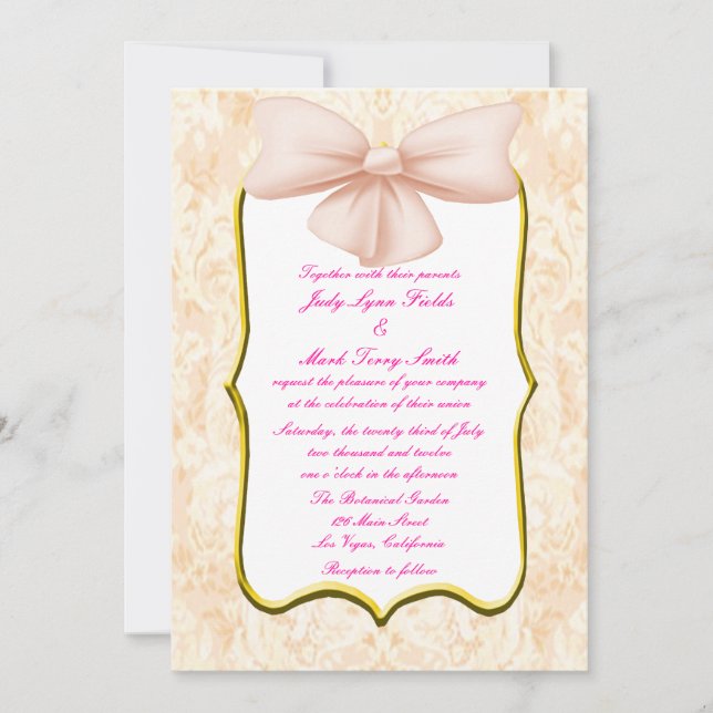 Pink Bow Wedding Invitation (Front)
