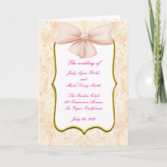 Pink Bow Wedding Program Card (Front)