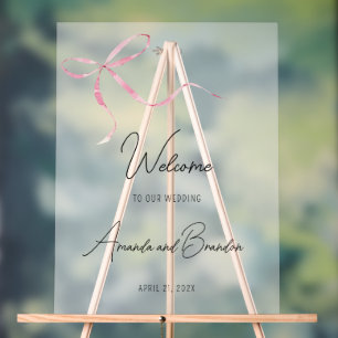 Pink bow Wedding Welcome frosted Acrylic Sign