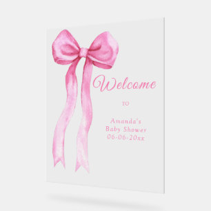 Pink bow - welcome baby shower party acrylic sign