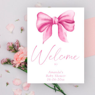 Pink bow - welcome baby shower party poster