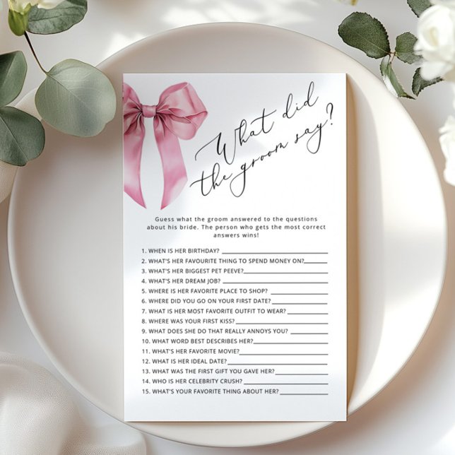 Pink Bow What did the groom say bridal shower game (Creator Uploaded)