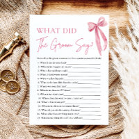 Pink Bow What Did The Groom Say Bridal Shower Game