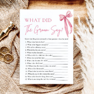 Pink Bow What Did The Groom Say Bridal Shower Game Invitation