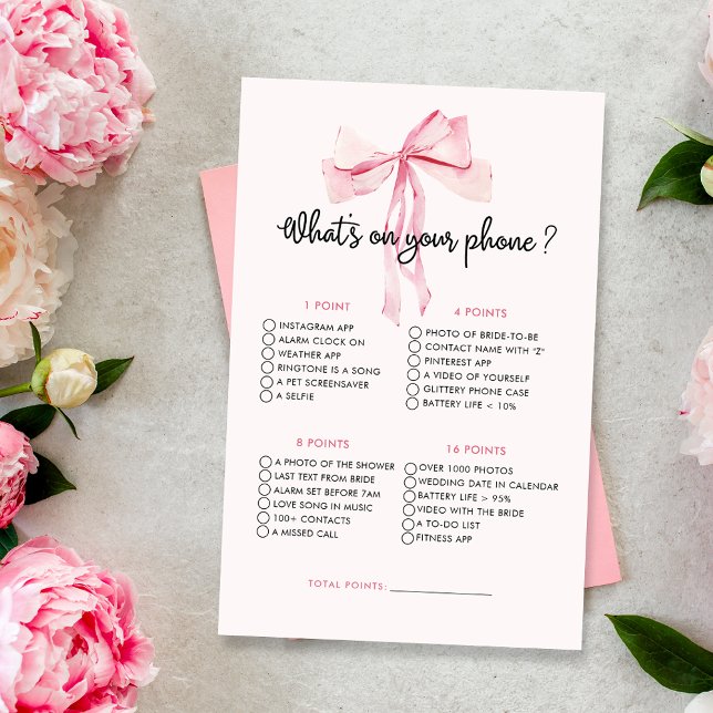 Pink Bow What On Your Phone Bridal Shower Game (Creator Uploaded)
