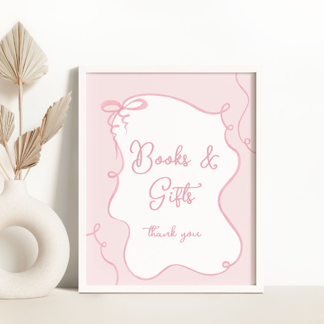 Pink bow whimsical Books and gifts baby shower Poster (Creator Uploaded)