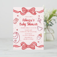 Pink Bow Whimsical Hand Drawn Girl Baby Brunch