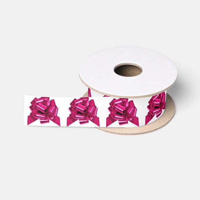Pink Bow White Ribbon Satin Ribbon (Spool)