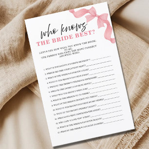 Pink Bow Who knows Bride Best Bridal Shower Game