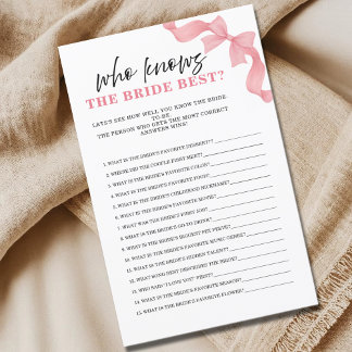 Pink Bow Who knows Bride Best Bridal Shower Game