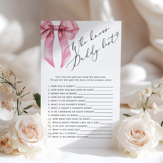 Pink Bow Who knows daddy best baby shower game (Creator Uploaded)