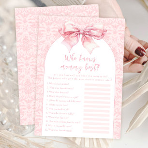Pink Bow Who knows mummy best Baby Girl Game Card