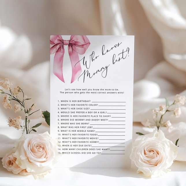 Pink Bow Who knows mummy best baby shower game (Creator Uploaded)